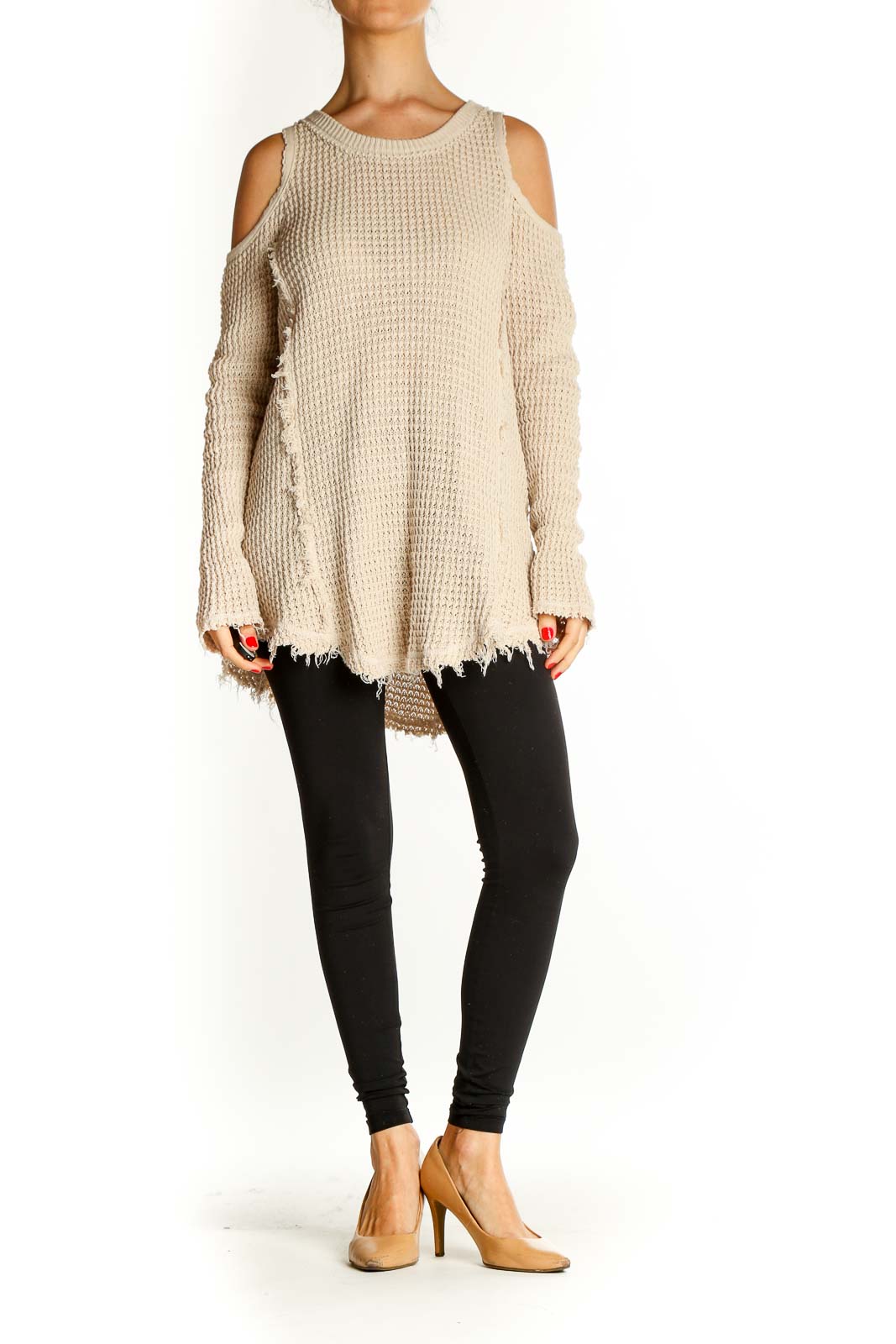 Beige Textured All Day Wear Sweater