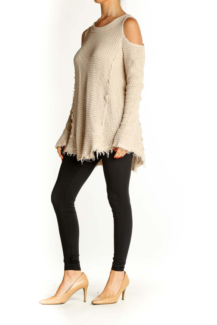 Beige Textured All Day Wear Sweater