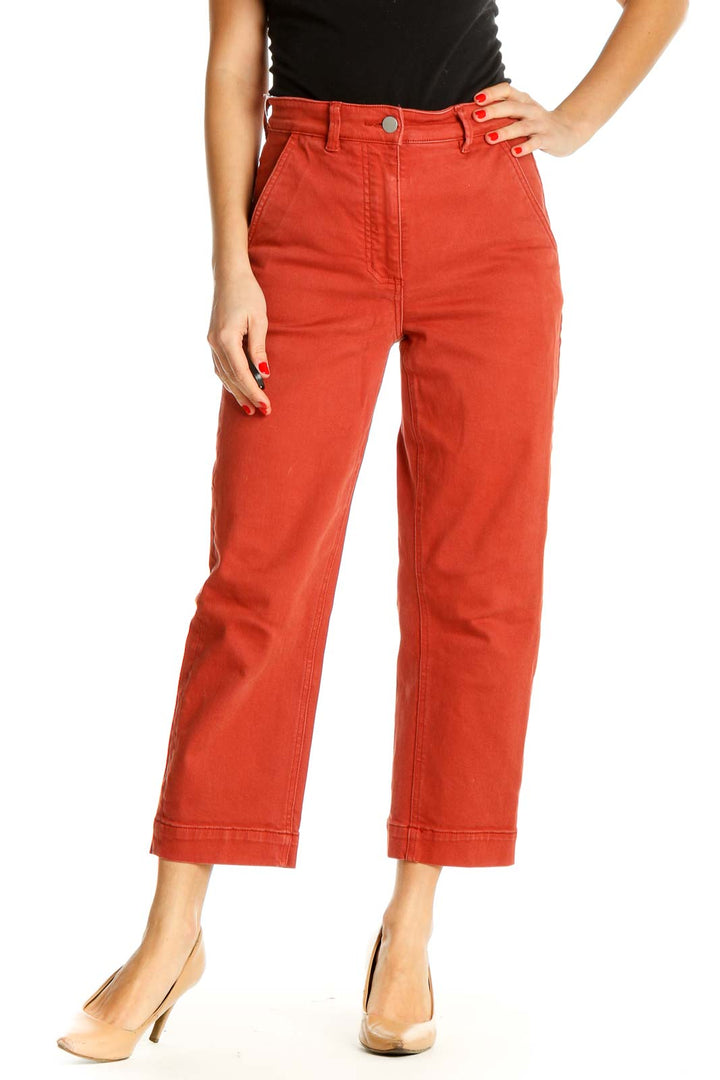 Red Solid Casual Trousers