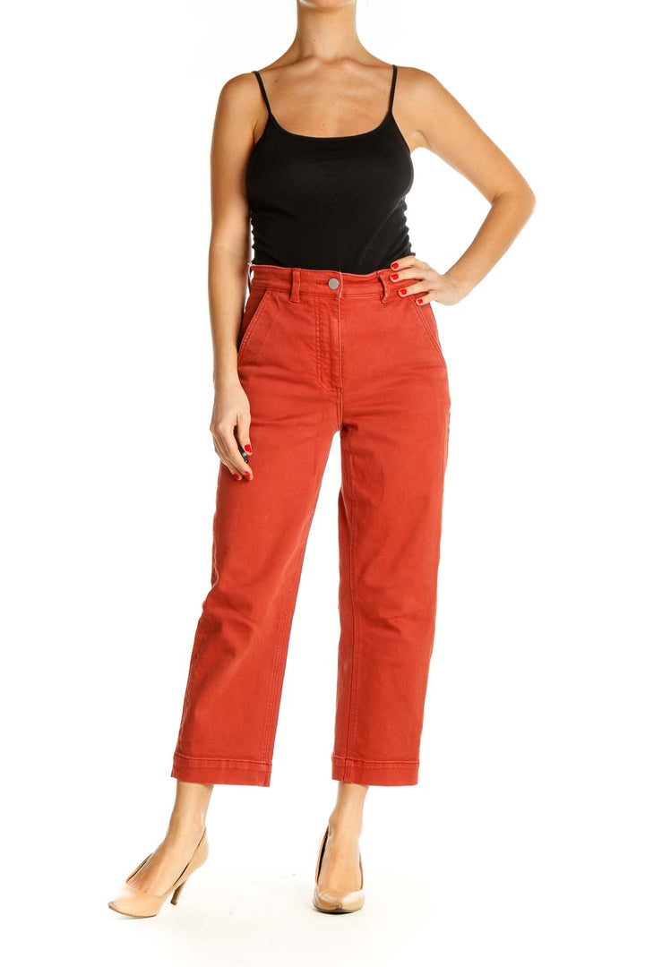 Red Solid Casual Trousers