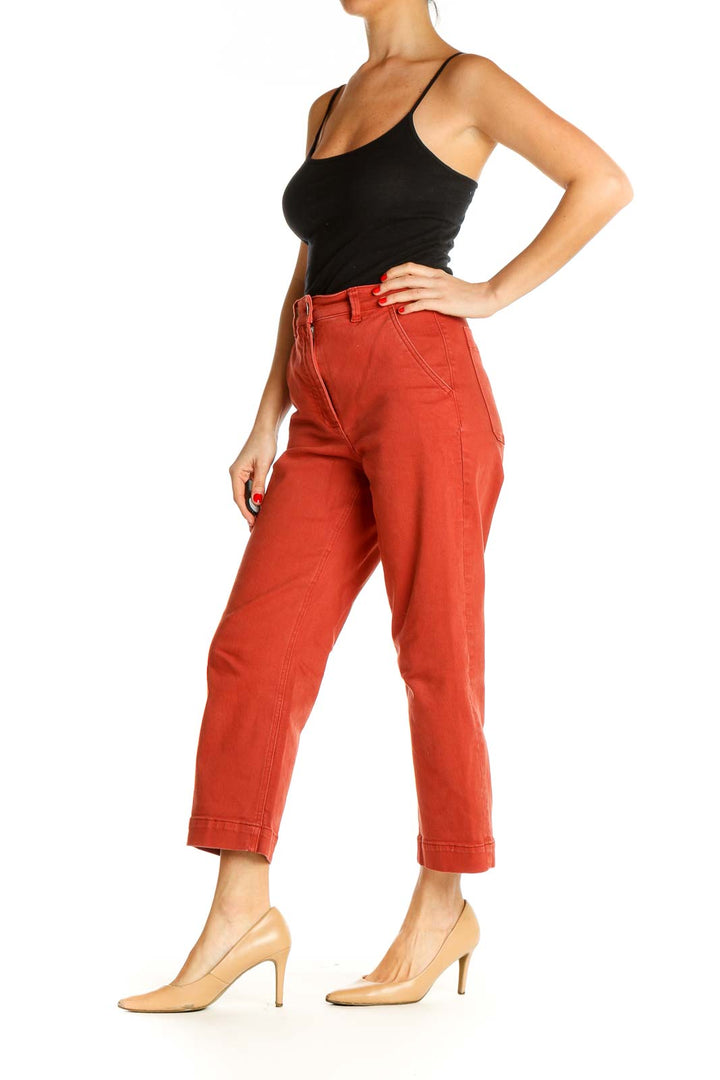 Red Solid Casual Trousers