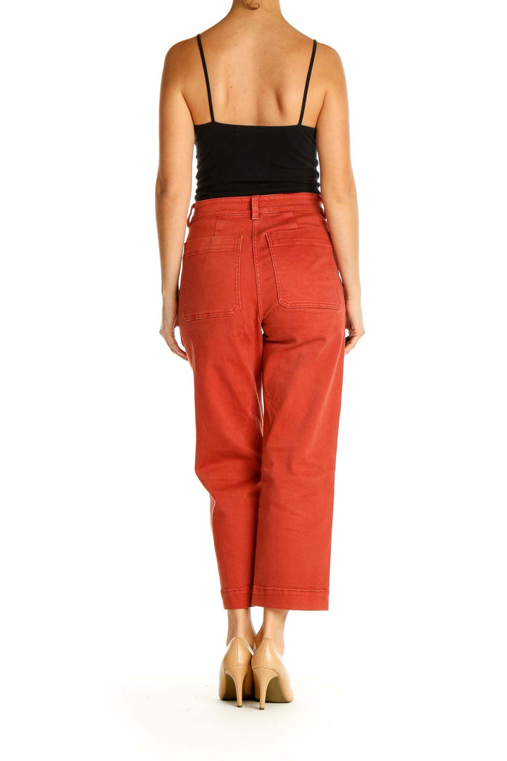 Red Solid Casual Trousers