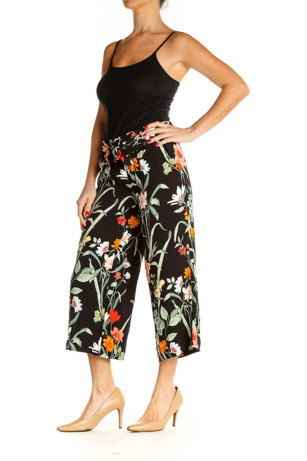 Black Printed Retro Capri Pants