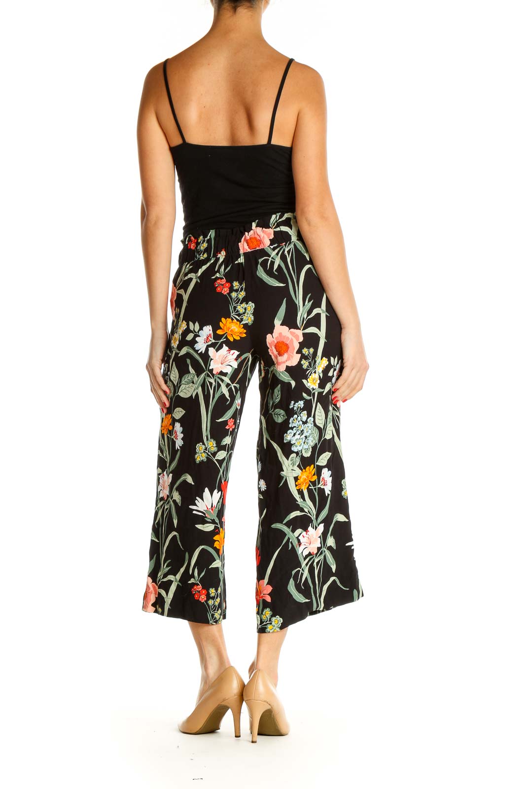 Black Printed Retro Capri Pants