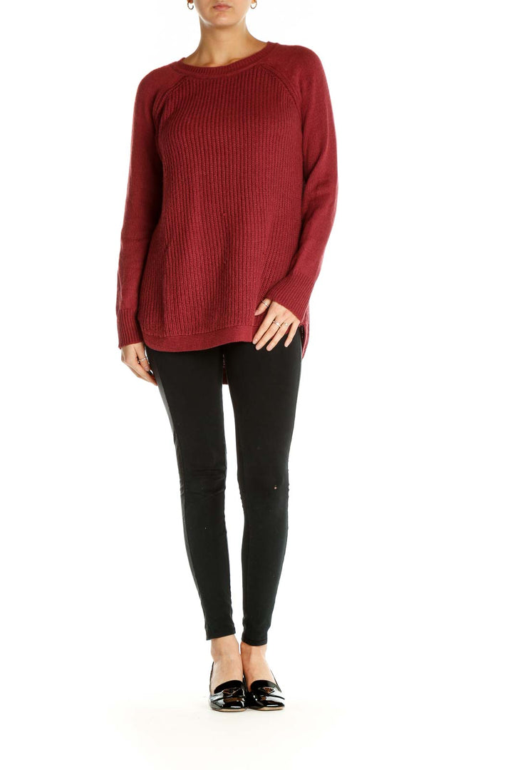 Red Textured All Day Wear Sweater