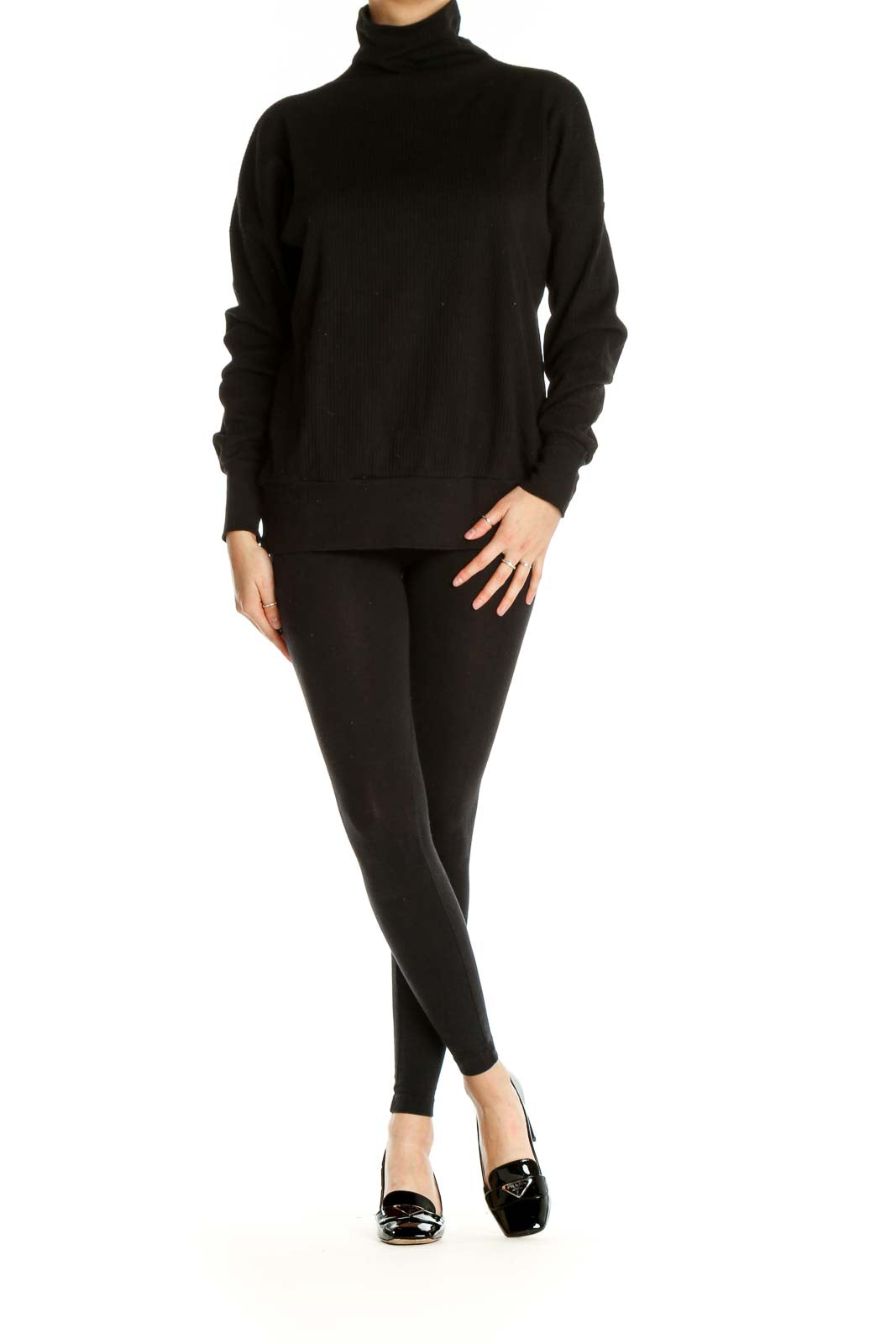 Black Solid All Day Wear Sweater