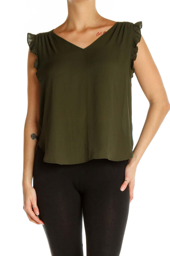 Green Solid Casual Blouse