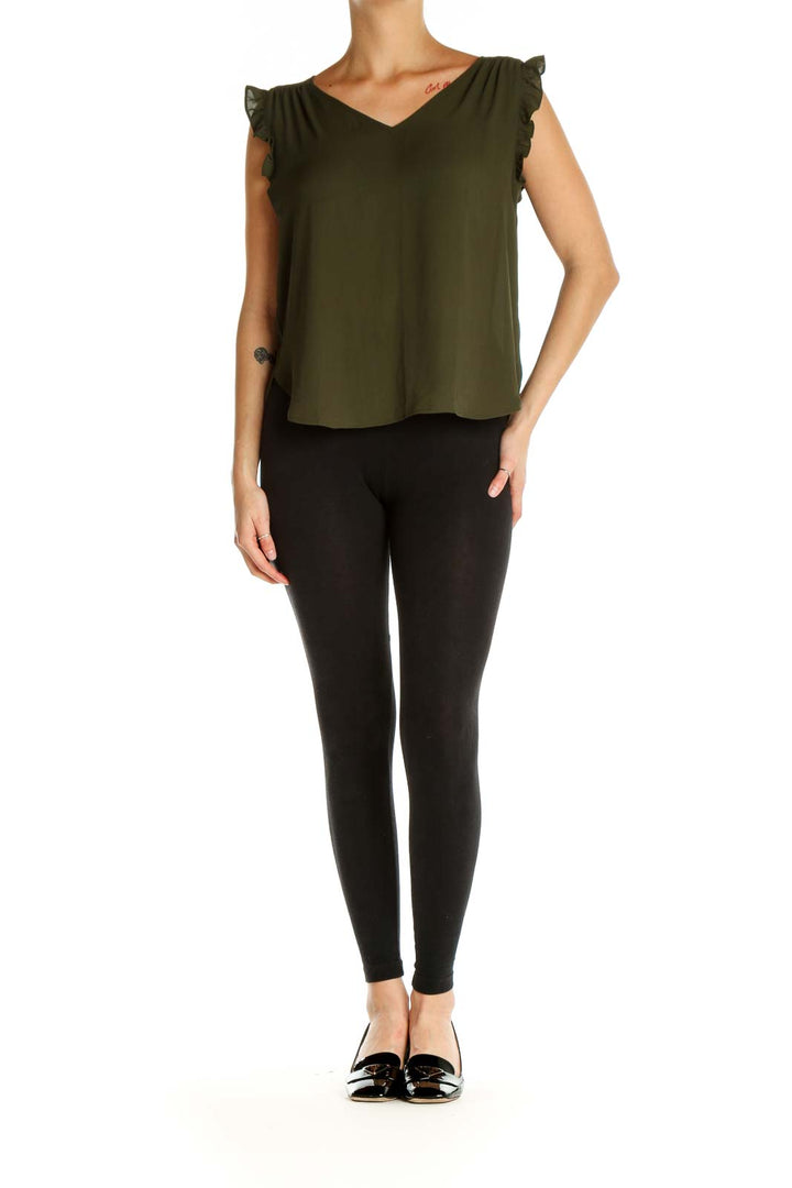 Green Solid Casual Blouse