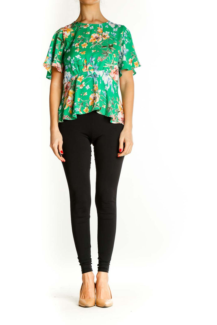 Green Floral Print All Day Wear Blouse