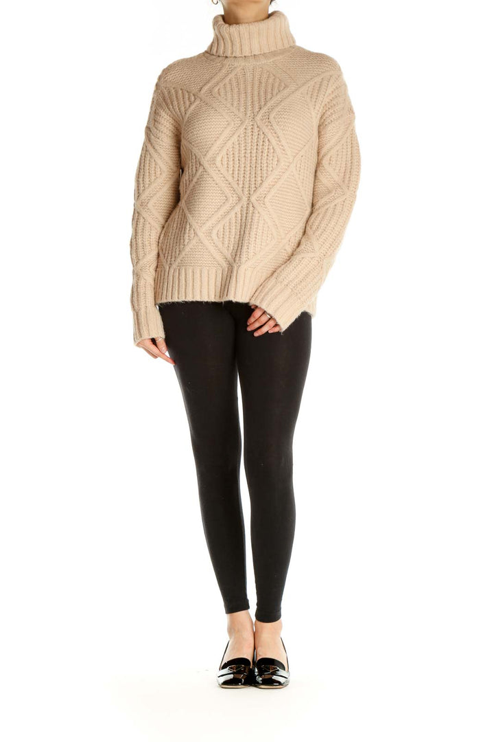 Beige Textured All Day Wear Sweater