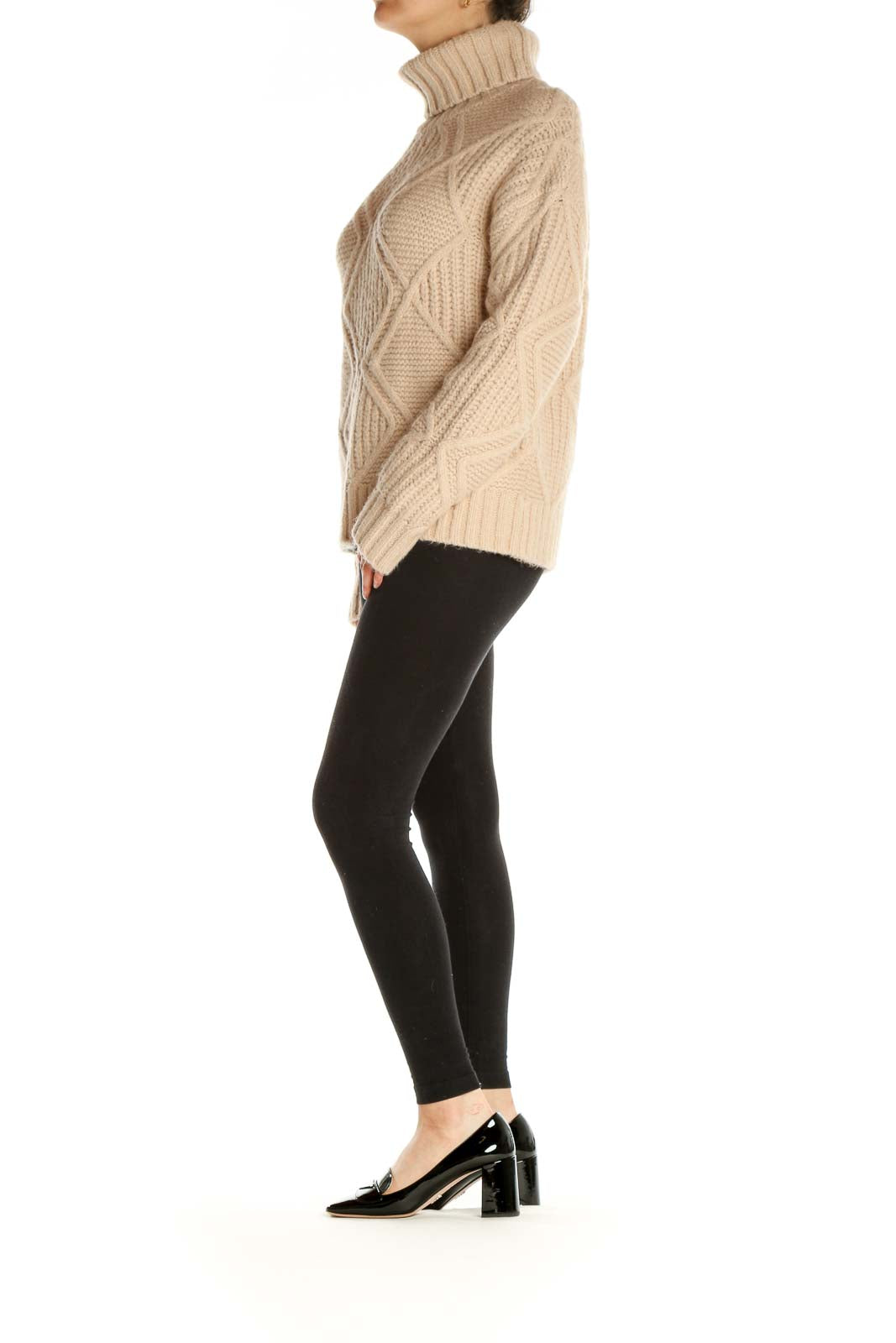 Beige Textured All Day Wear Sweater