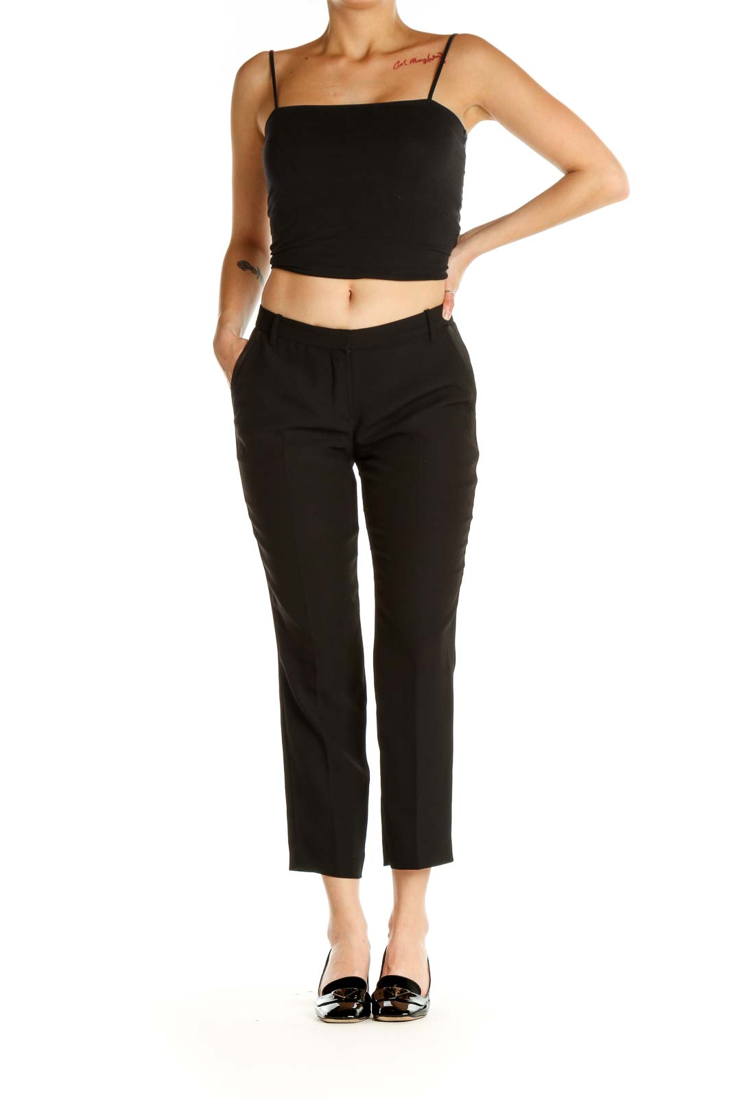 Black Solid Classic Trousers