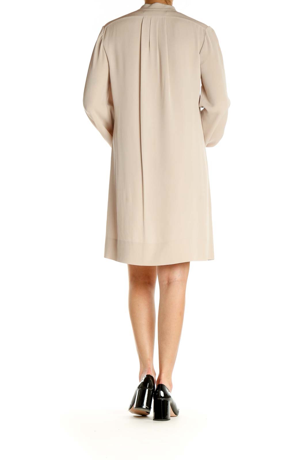 Beige Solid Day Sheath Dress