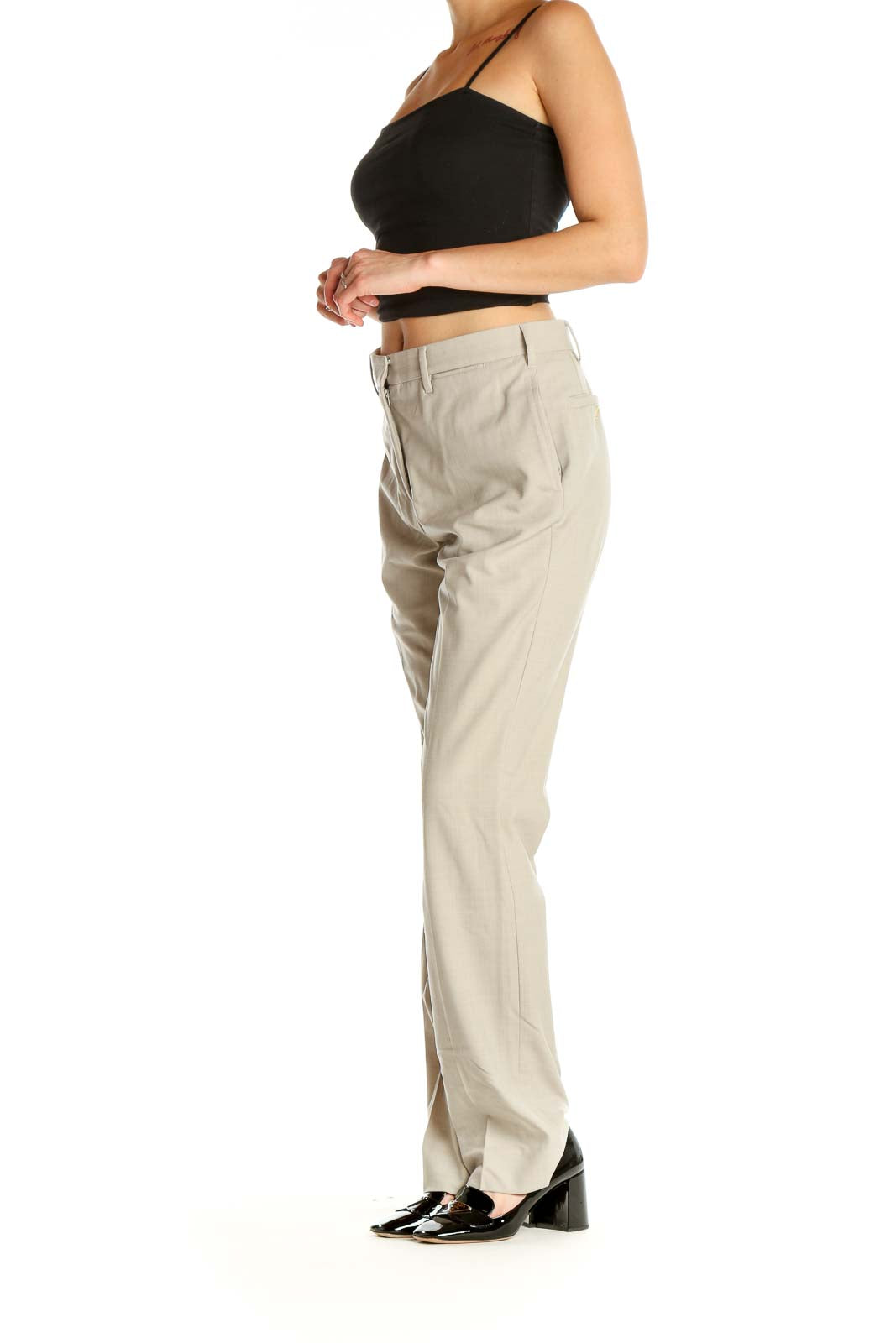 Beige Solid Classic Trousers