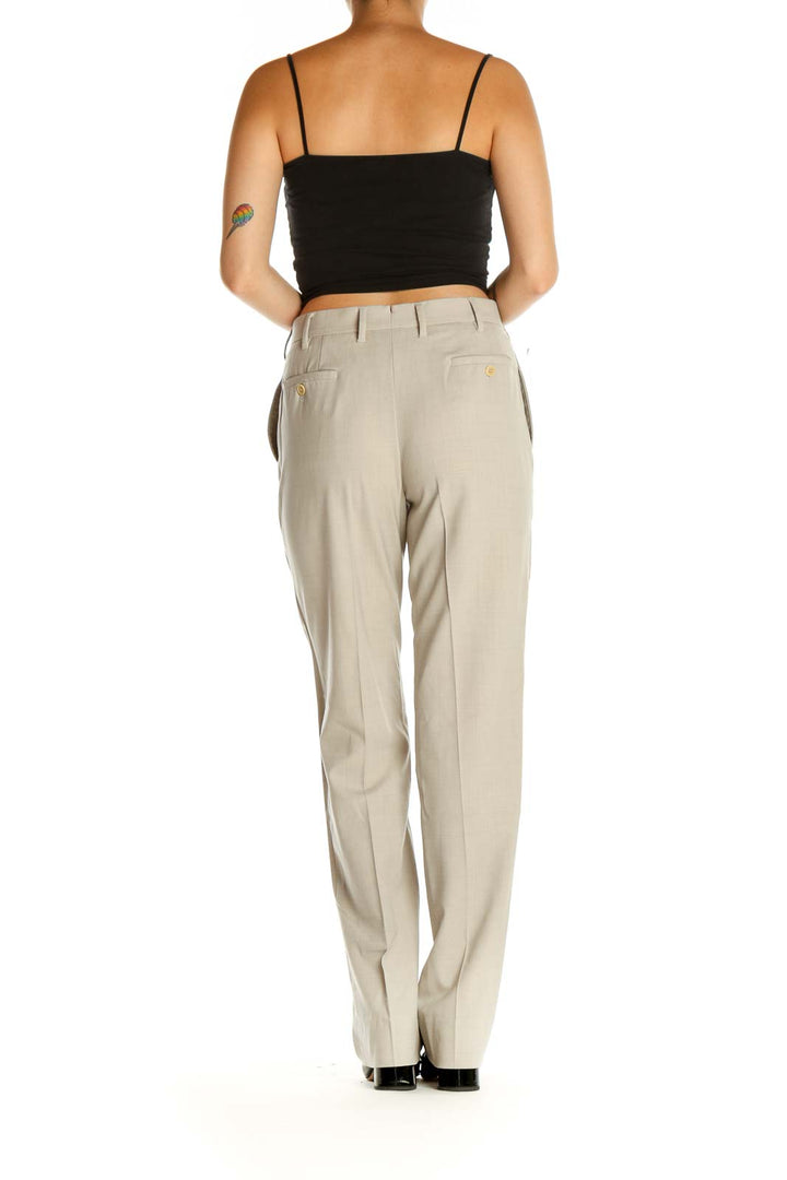 Beige Solid Classic Trousers