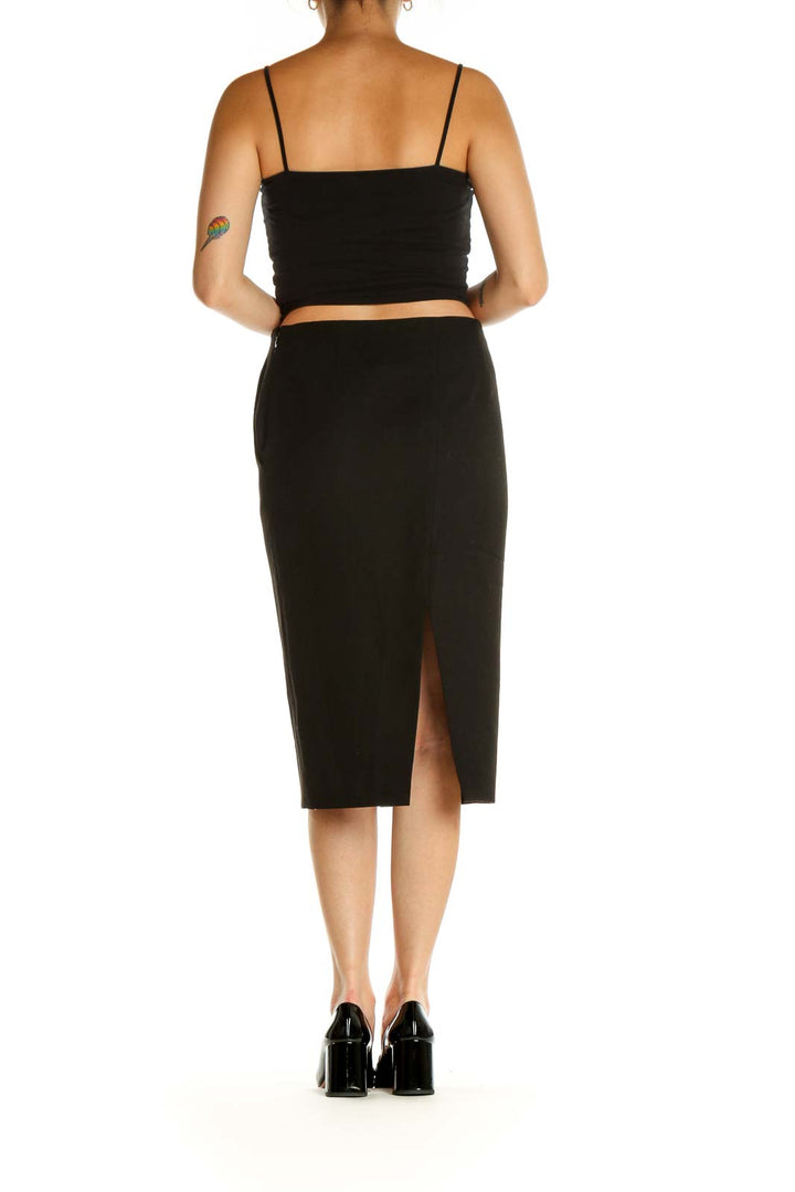 Black Solid Semiformal Pencil Skirt