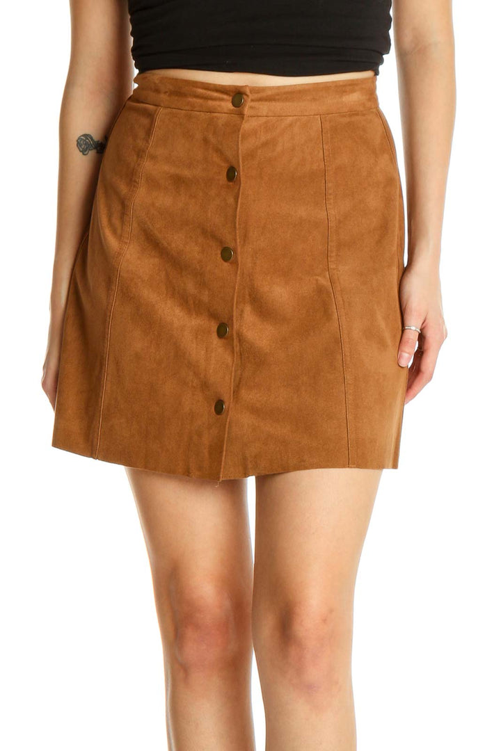 Brown Solid Chic A-Line Skirt