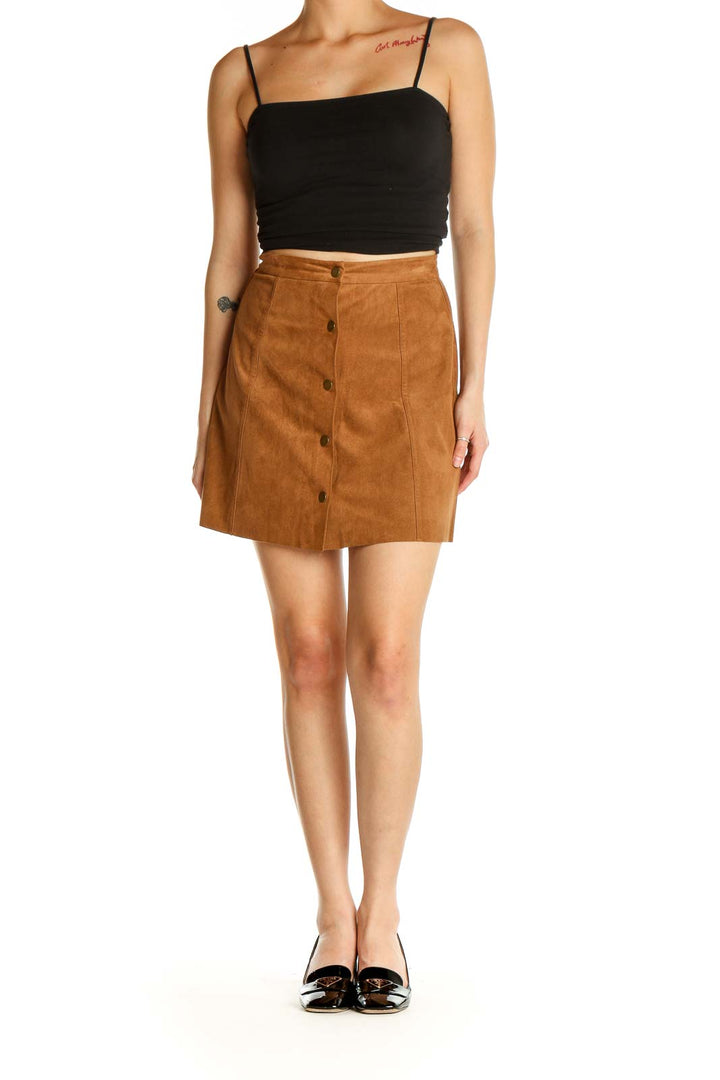 Brown Solid Chic A-Line Skirt