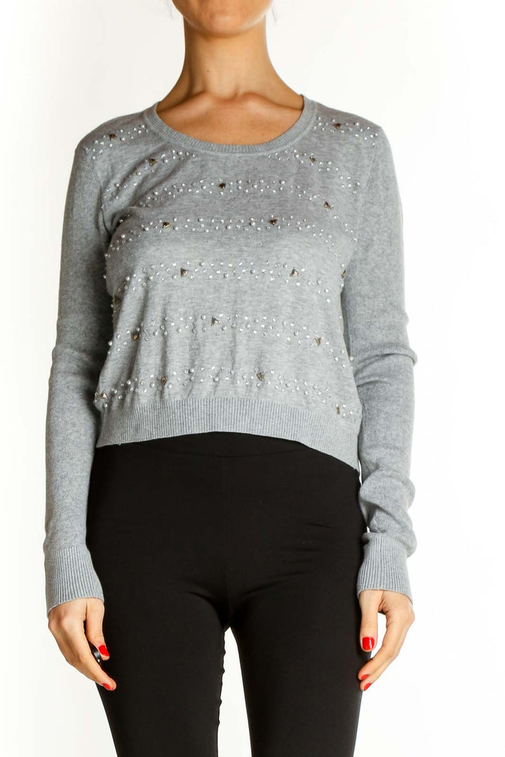 Gray Textured All Day Wear Sweater