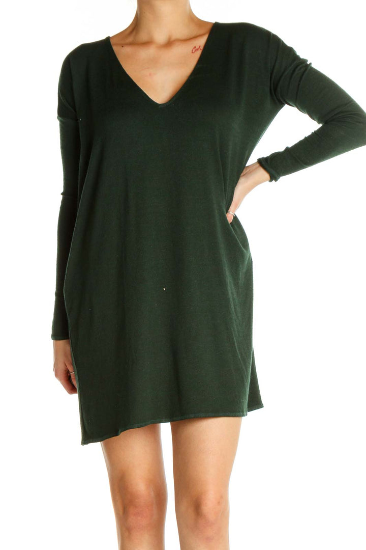 Green Solid Classic Fit & Flare Dress