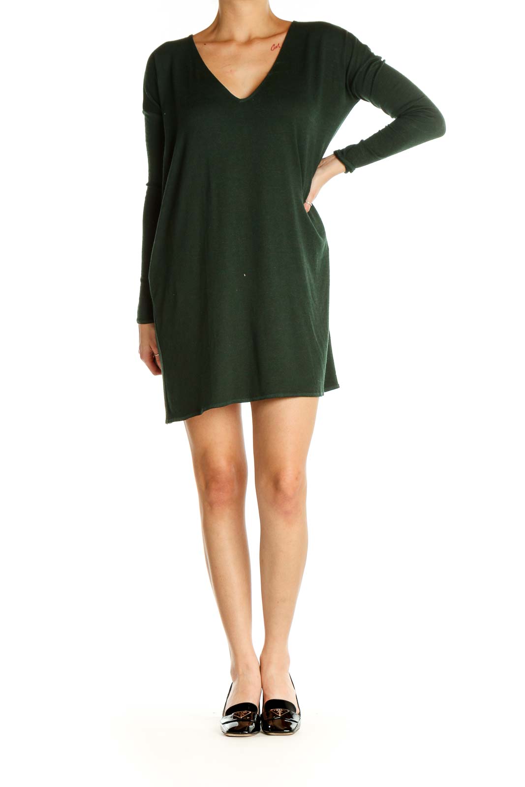 Green Solid Classic Fit & Flare Dress