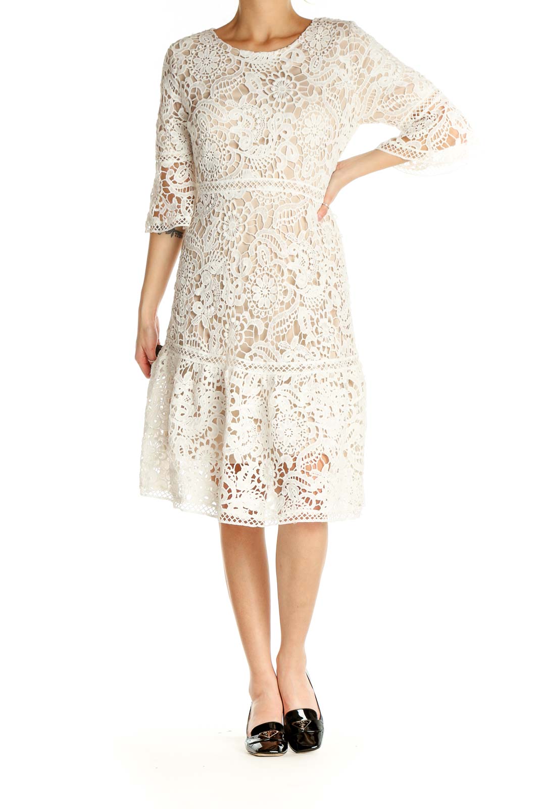 Beige Lace Day Fit & Flare Dress