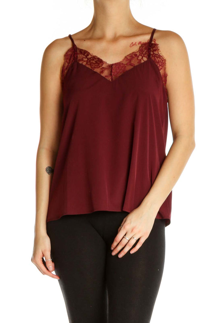 Red Solid Casual Top