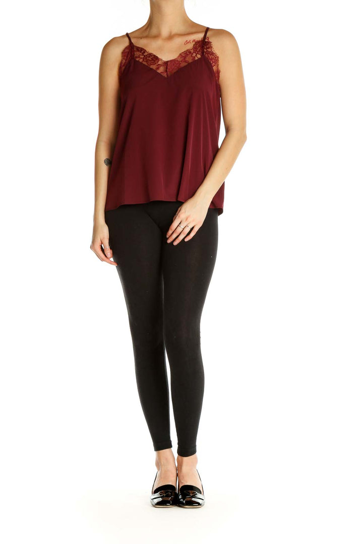 Red Solid Casual Top