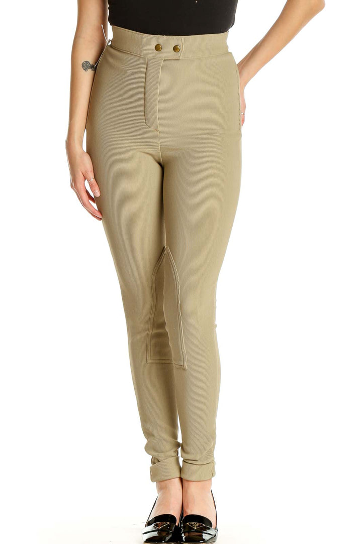 Beige Solid All Day Wear Leggings