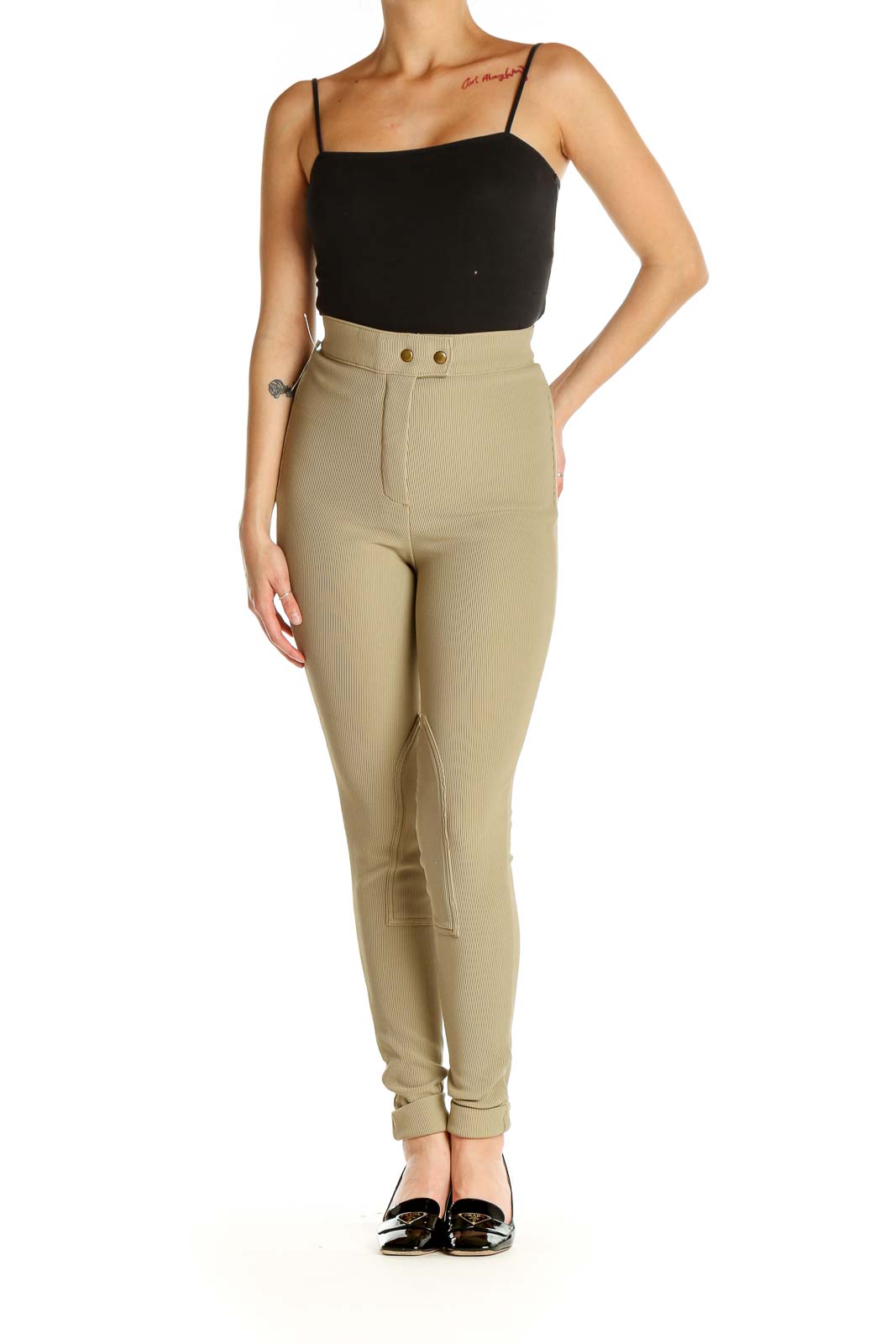 Beige Solid All Day Wear Leggings