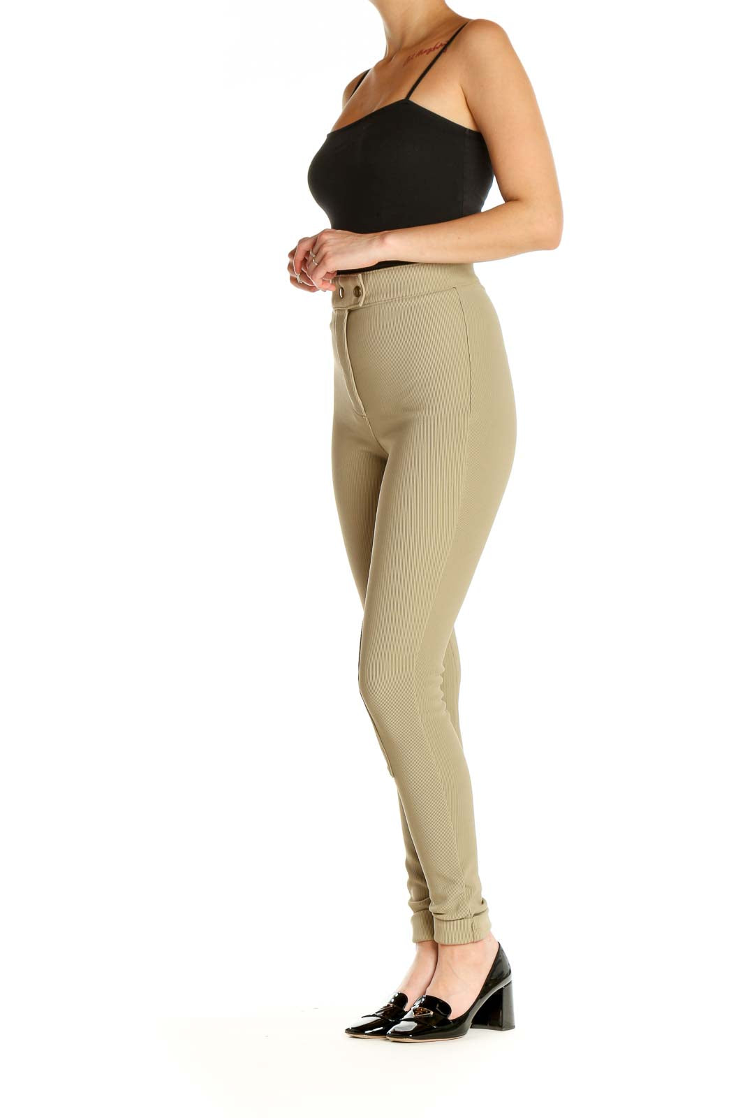 Beige Solid All Day Wear Leggings