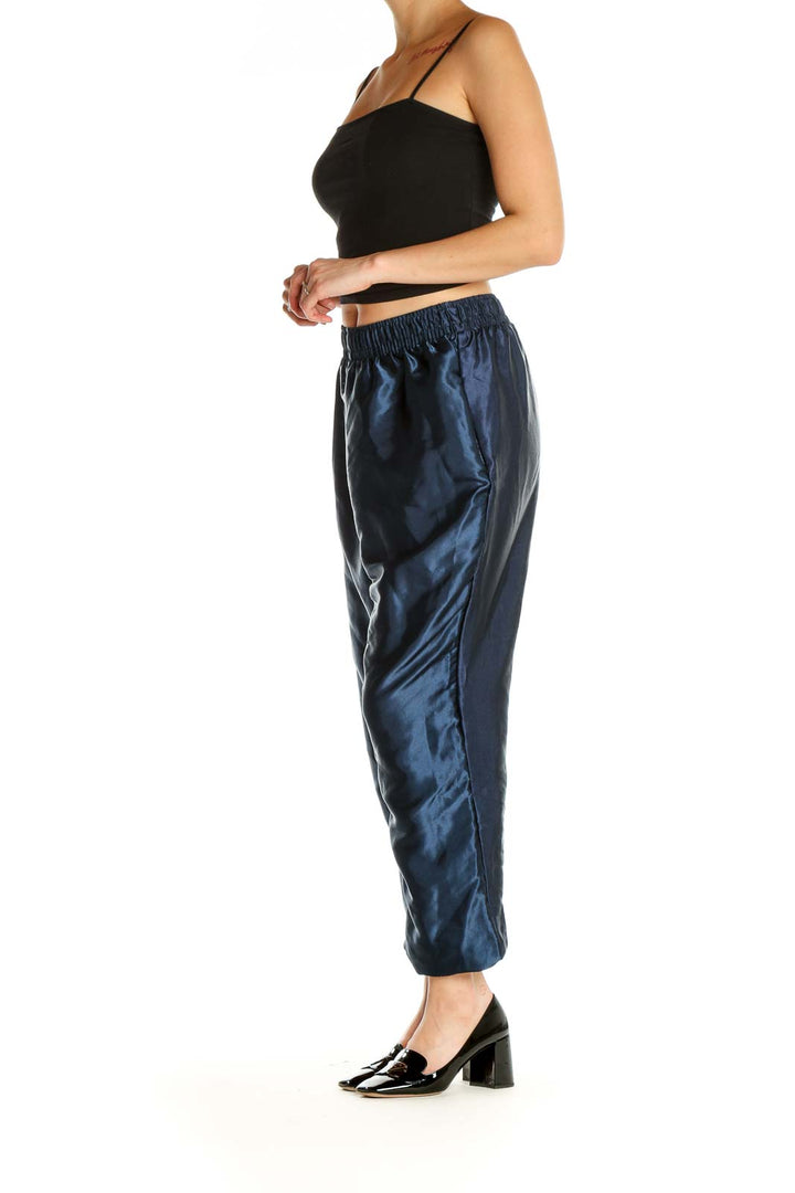 Blue Textured All Day Wear Trousers