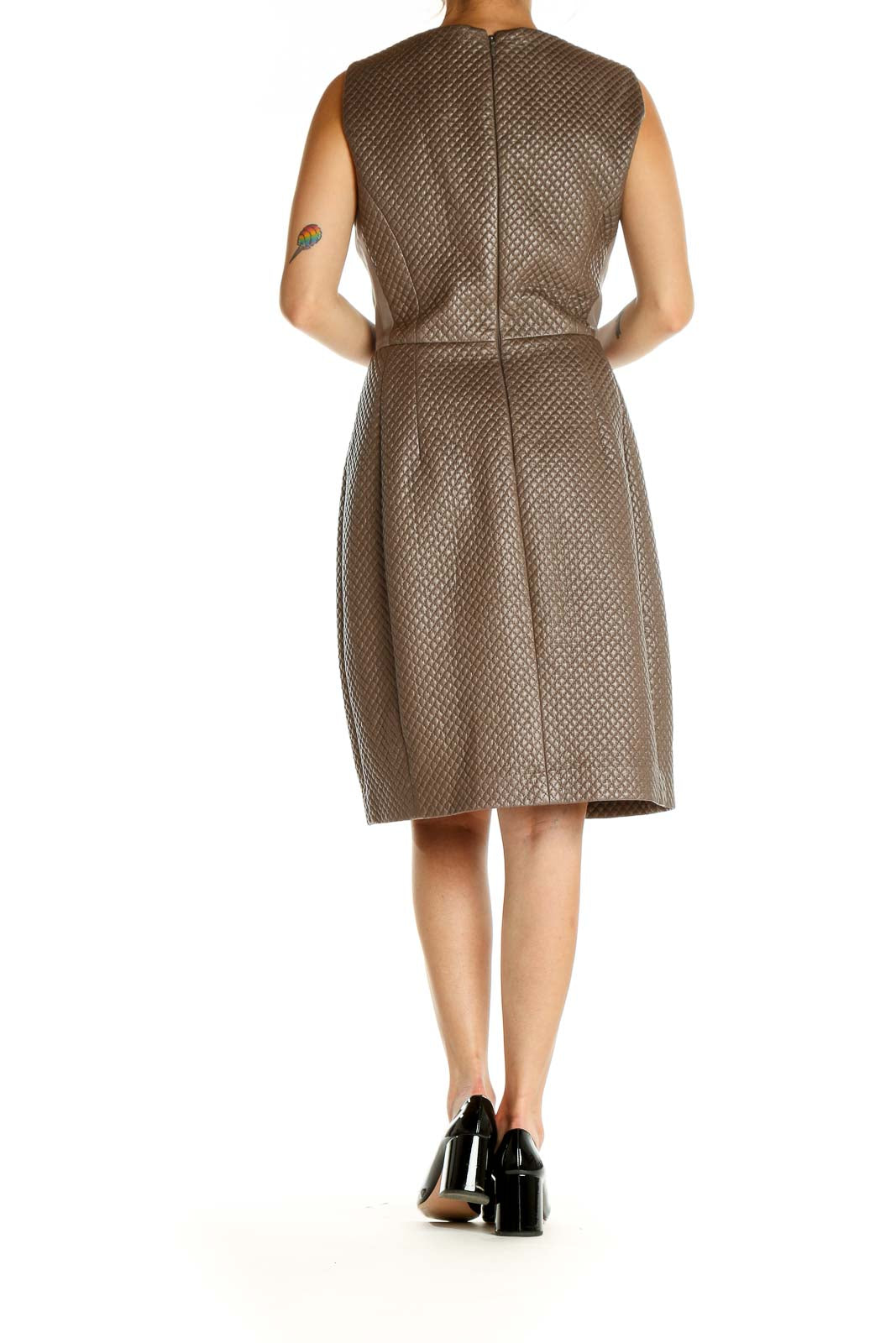 Brown Textured Work Sheath Dress