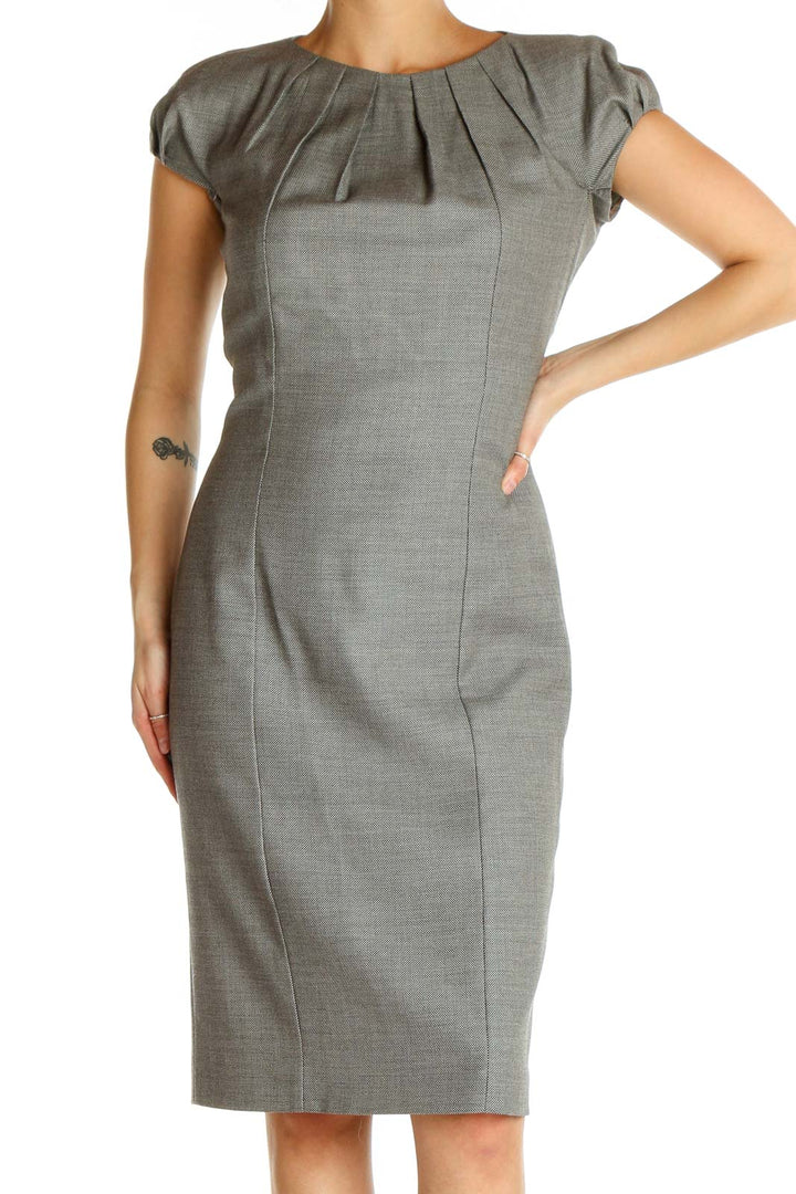 Gray Solid Classic Sheath Dress