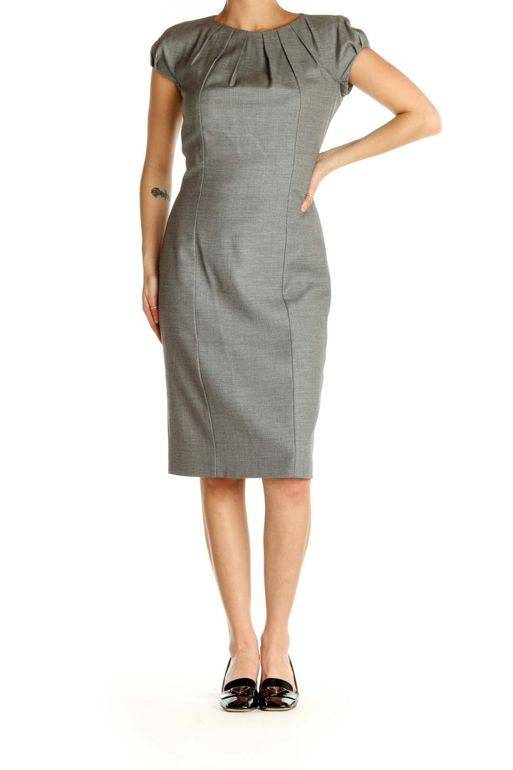 Gray Solid Classic Sheath Dress