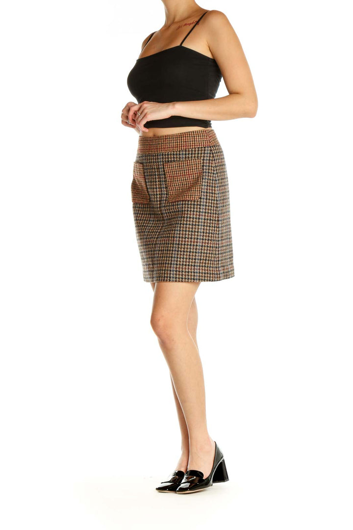 Brown Printed Retro Pencil Skirt