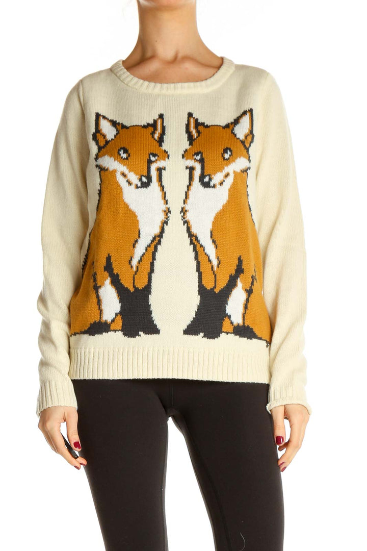 Orange Graphic Print All Day Wear Sweater