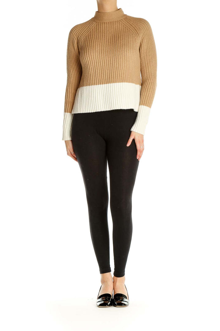 Beige Colorblock All Day Wear Sweater