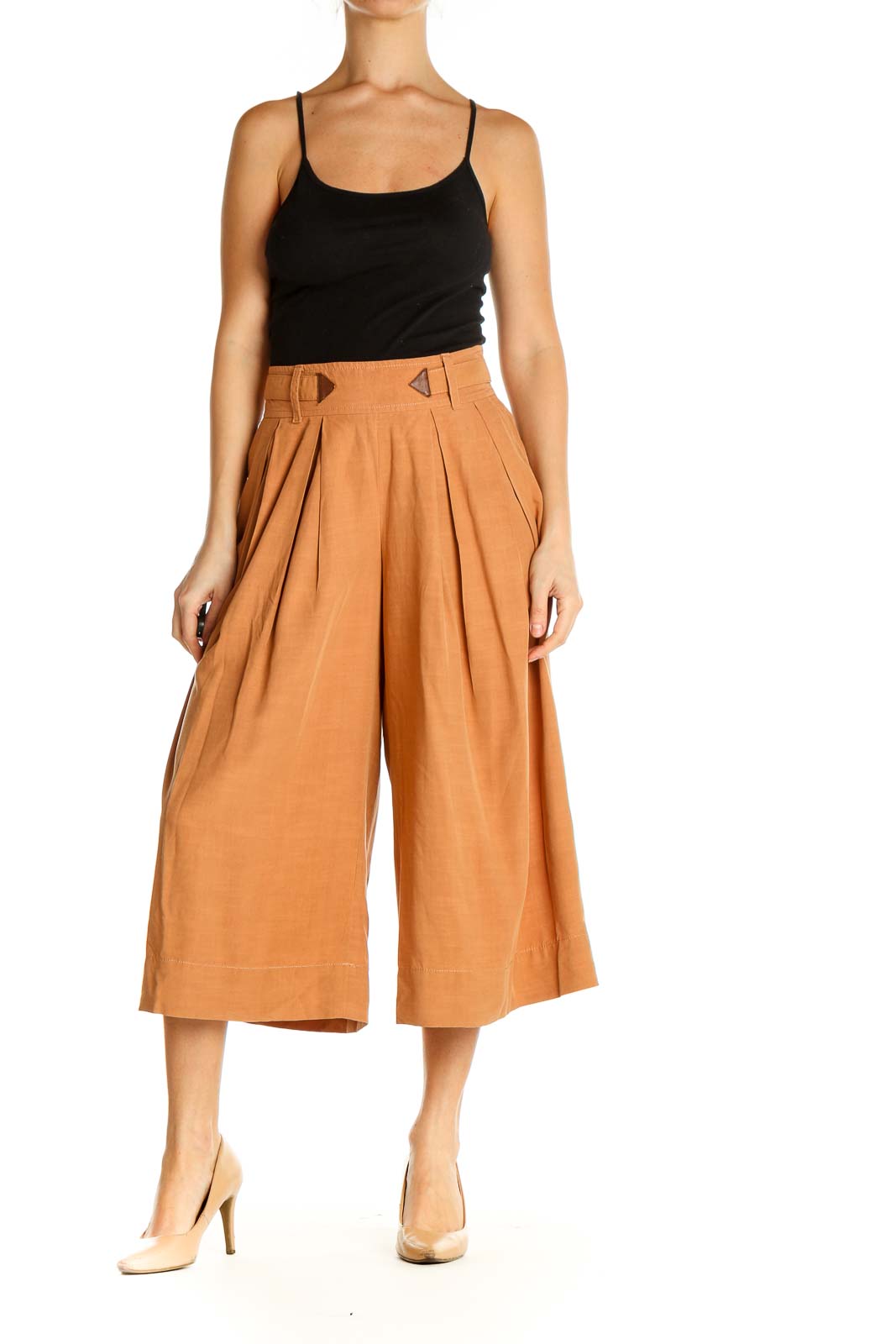 Orange Solid Casual Culottes Pants