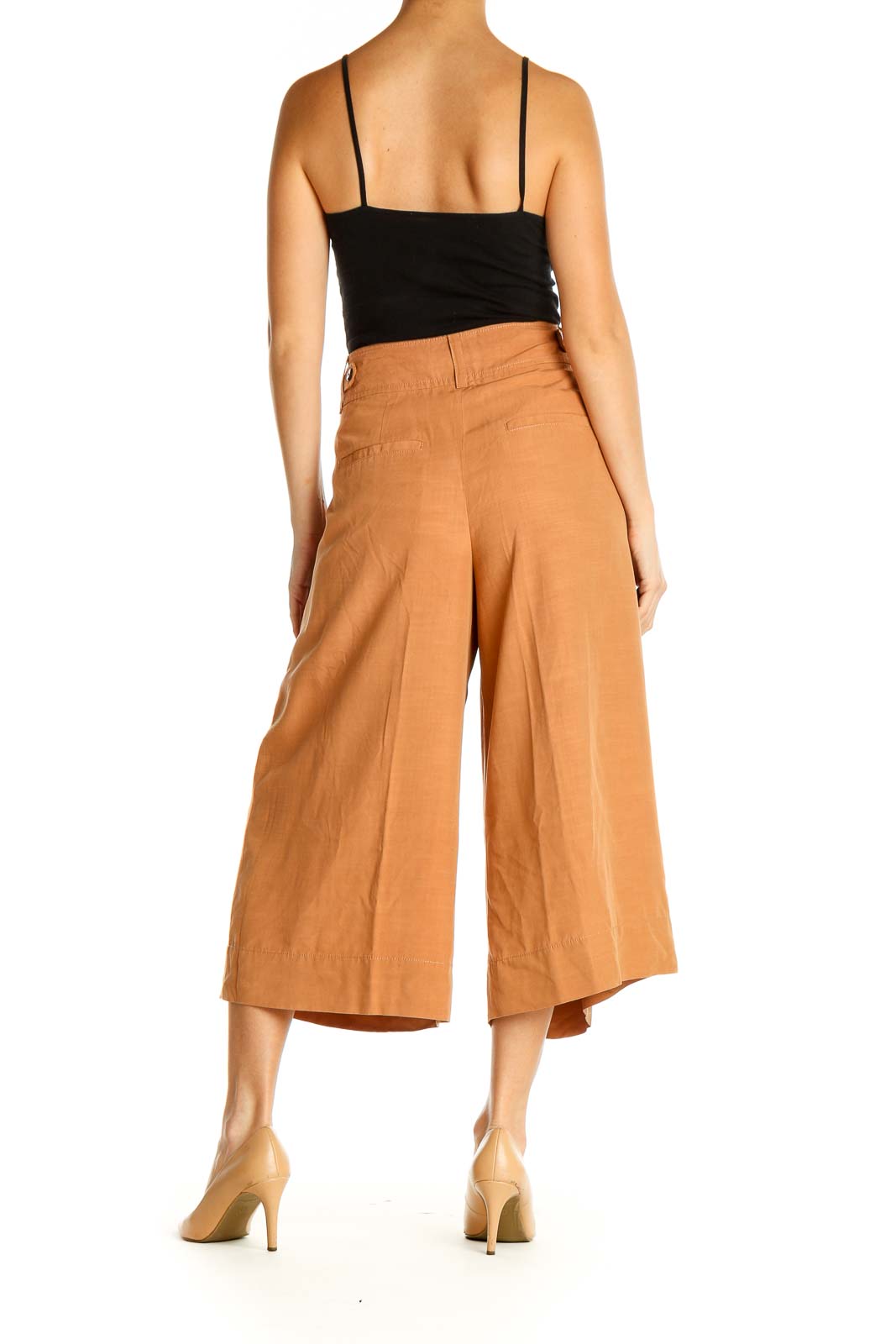 Orange Solid Casual Culottes Pants