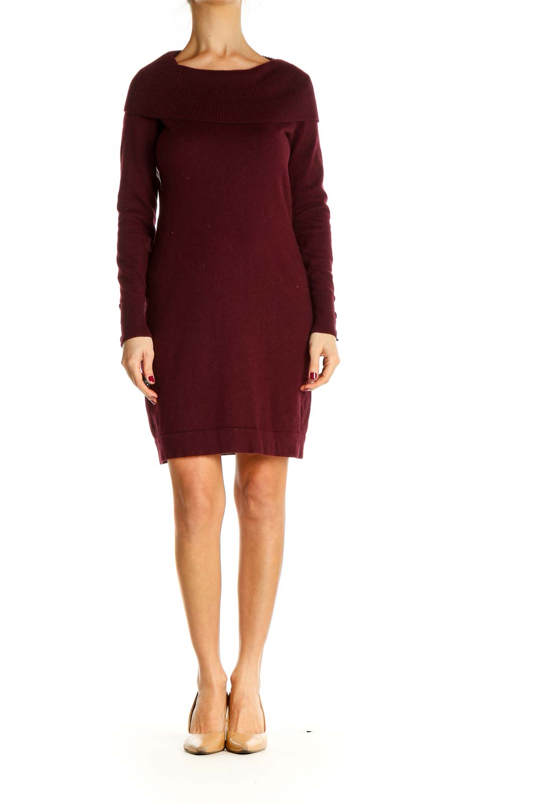 Brown Solid Classic Sheath Dress