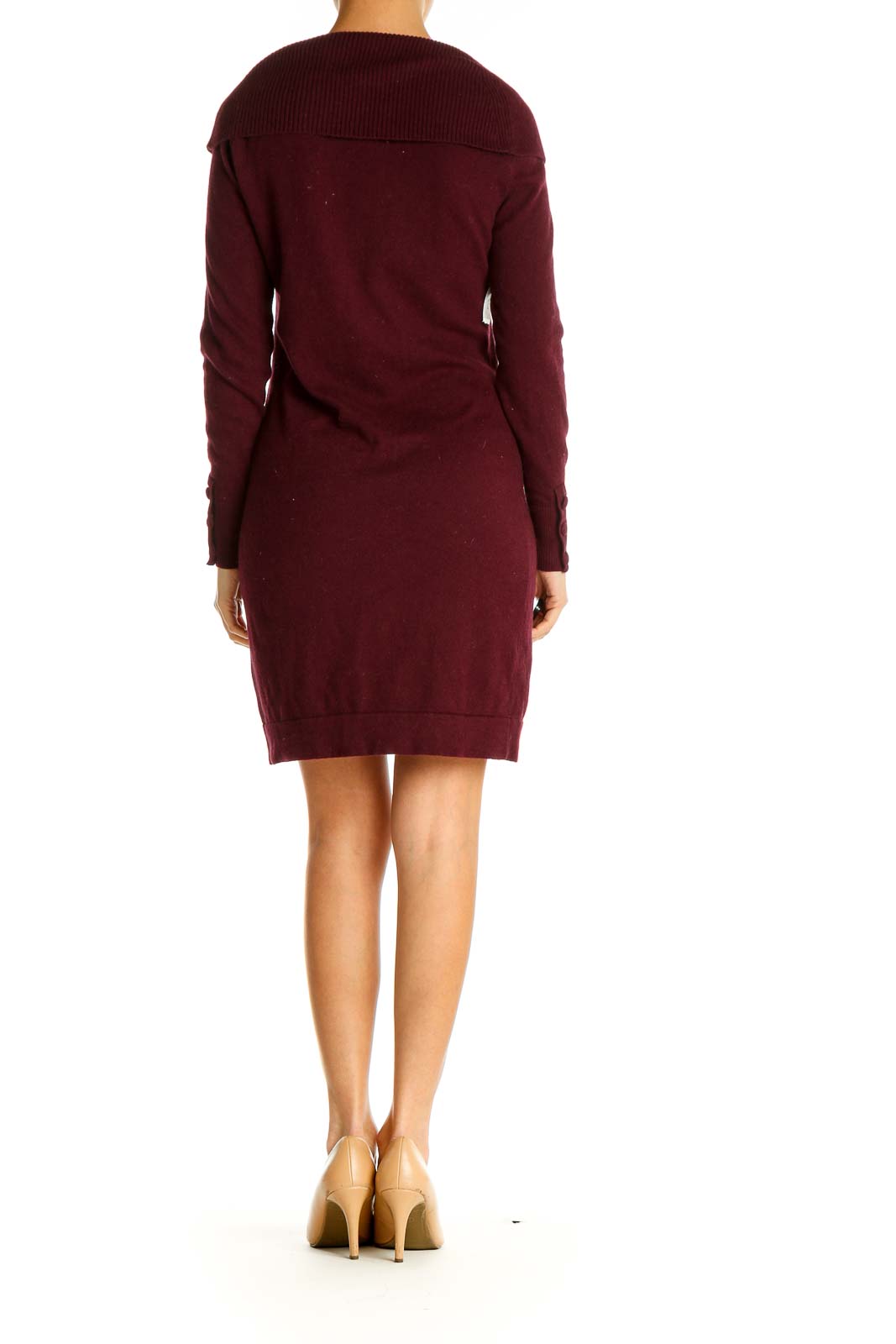 Brown Solid Classic Sheath Dress