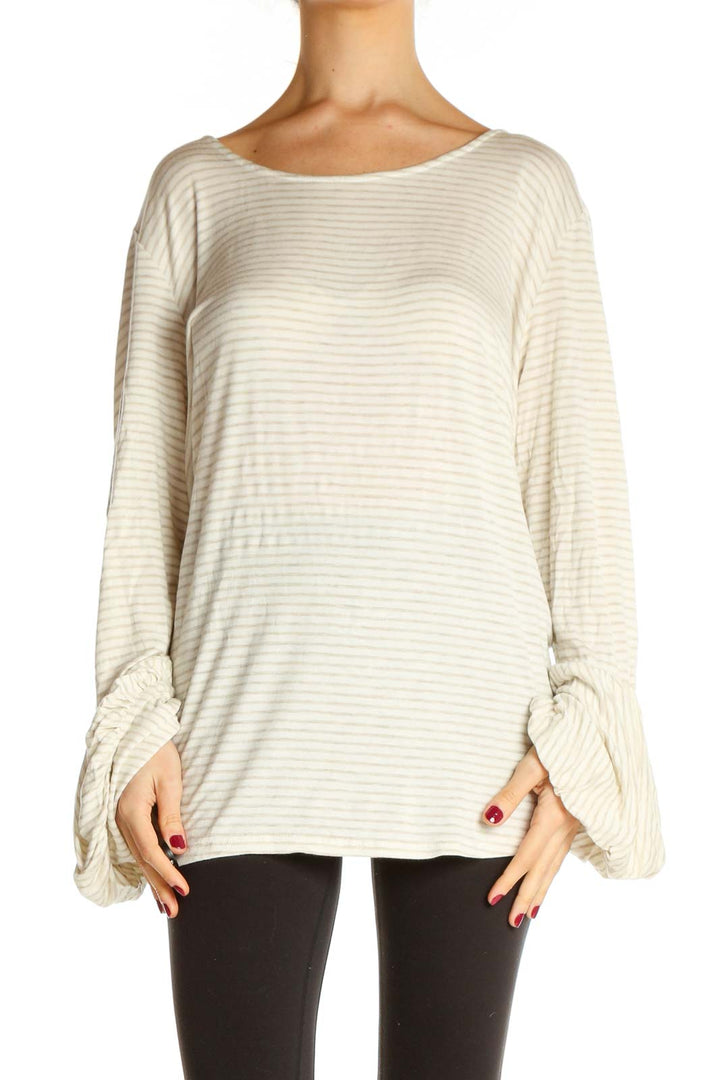 Beige Striped All Day Wear Sweater