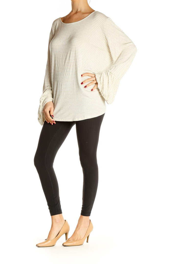 Beige Striped All Day Wear Sweater