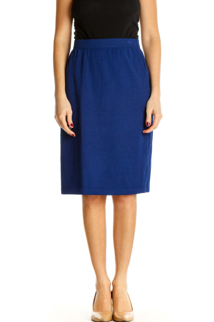 Blue Solid Brunch Pencil Skirt