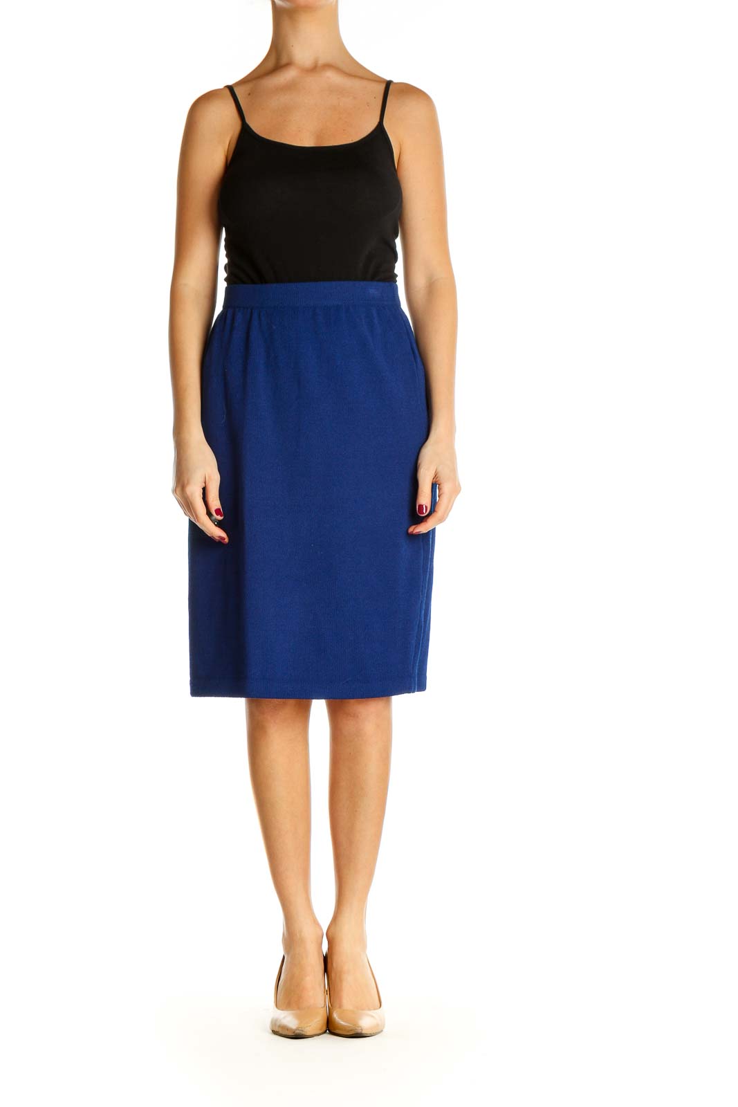 Blue Solid Brunch Pencil Skirt