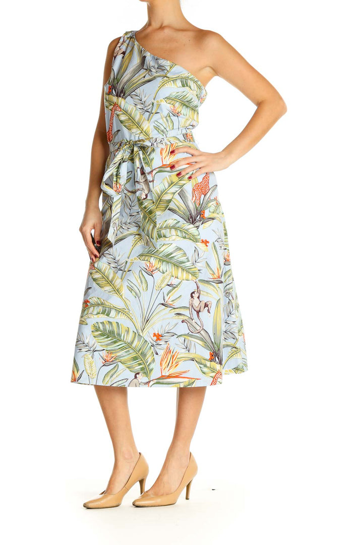 White Tropical Print Retro Fit & Flare Dress