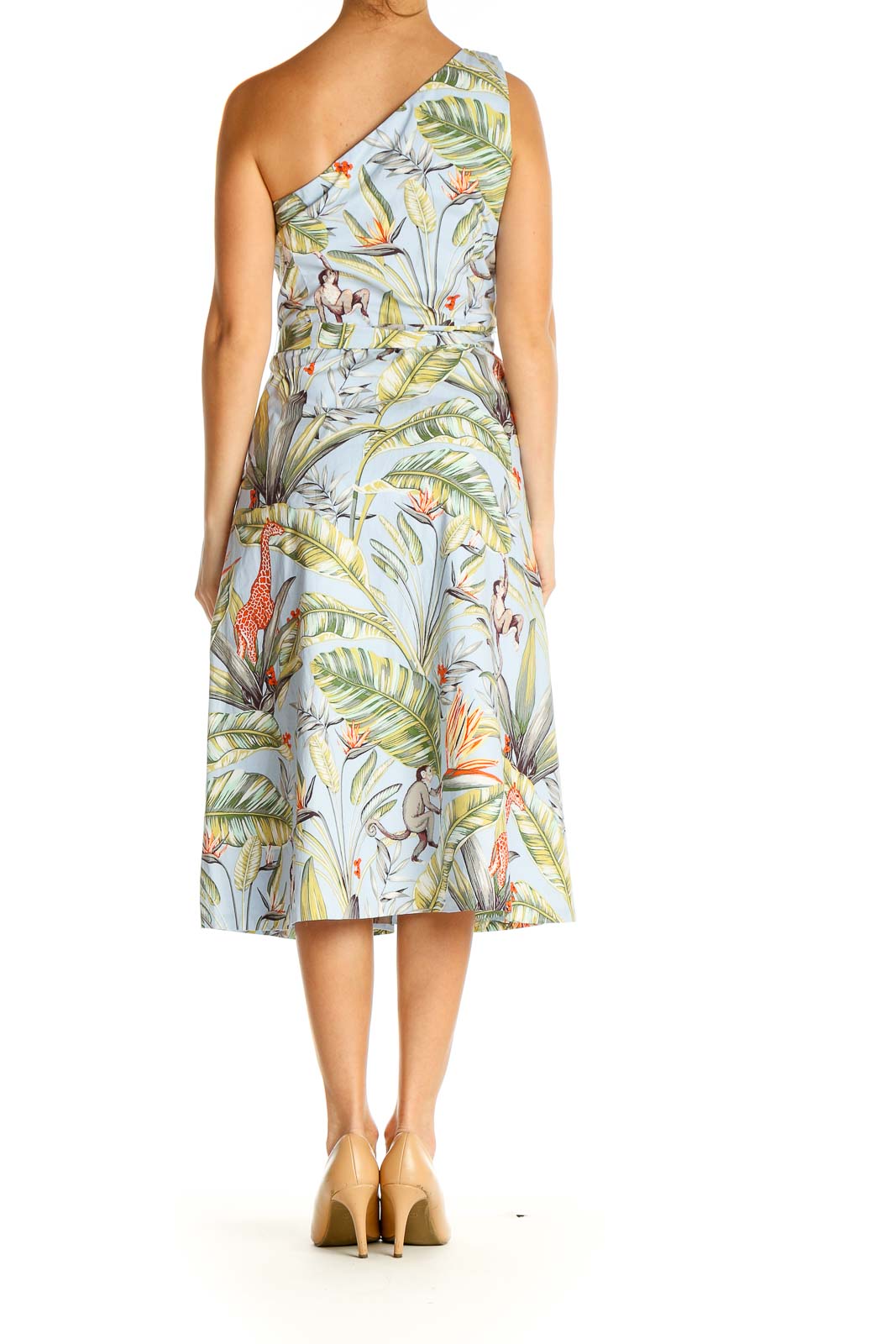 White Tropical Print Retro Fit & Flare Dress