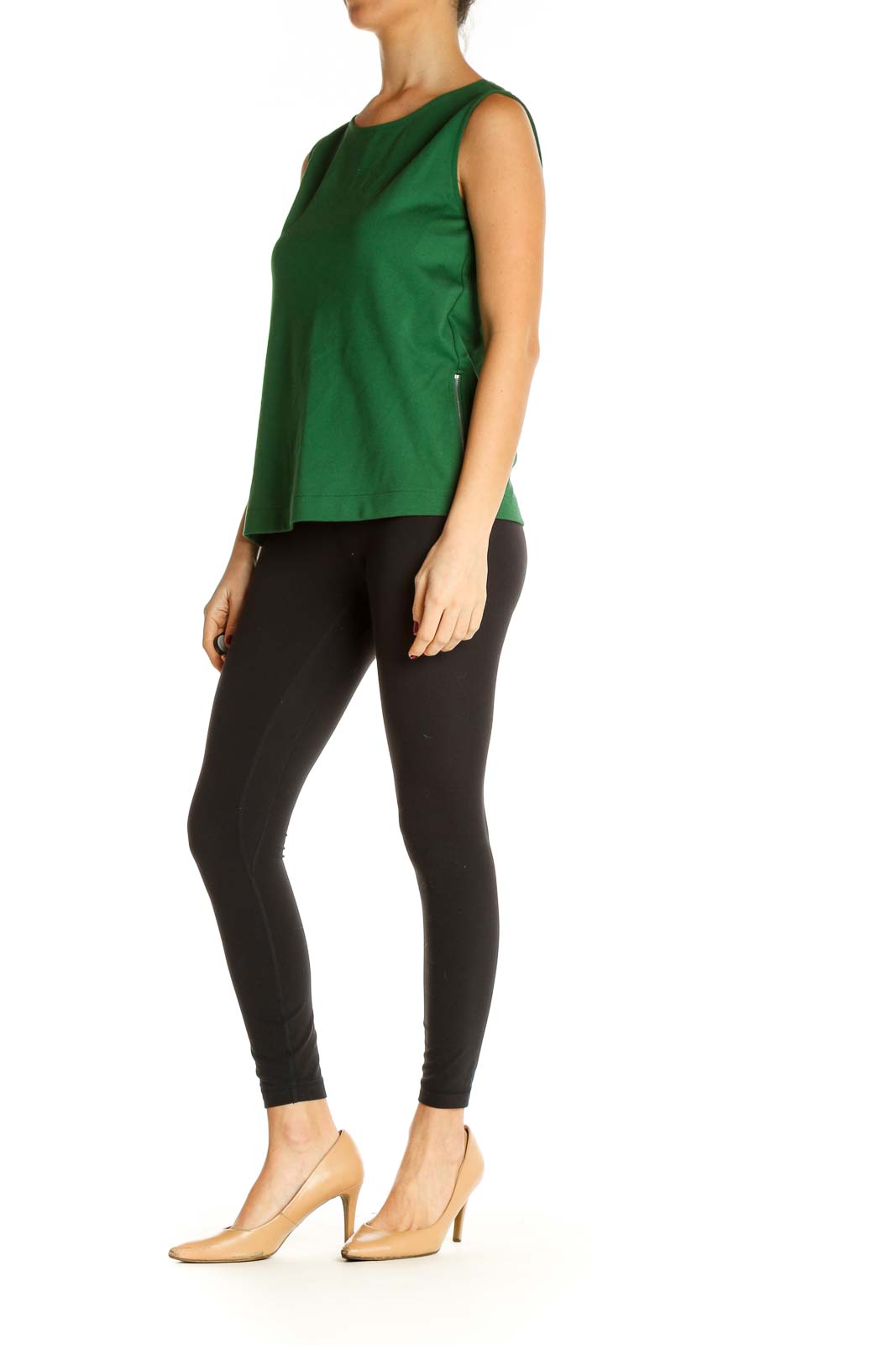 Green Solid Casual Tank Top