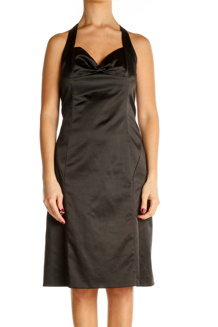 Black Solid Cocktail Sheath Dress